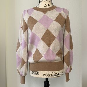 Ann Taylor LOFT Vintage Argyle Patterned Sweater in Brown Pink